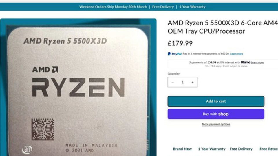 Ryzen 5 5500X3D bất ngờ xuất hiện ở Anh: lựa chọn X3D rẻ nhất đang dần lan rộng