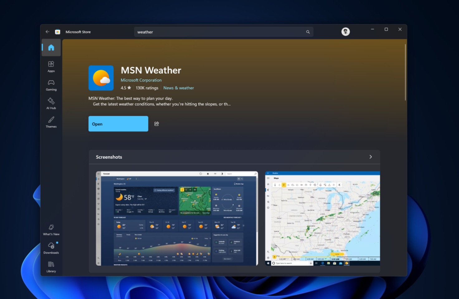 Weather là một ứng dụng MSN